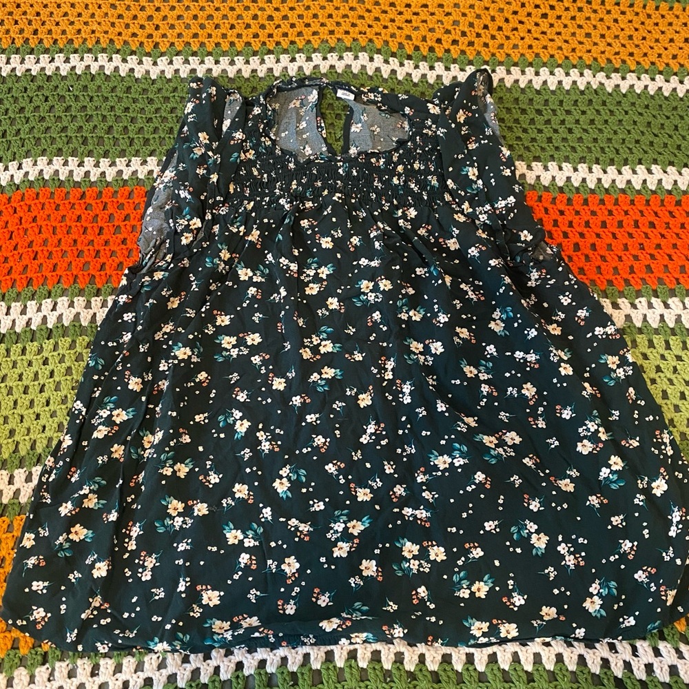 Green Floral Old Navy Blouse, Sleeveless Blouse
